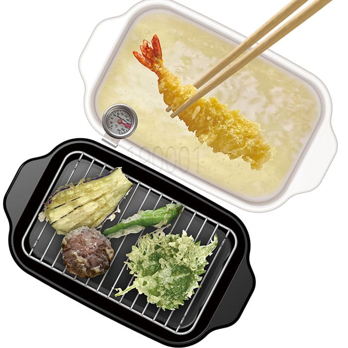 【富士ホーロー】天ぷら鍋 角型（IH対応） 温度計・ 揚げ網・バット付き（４点セット）