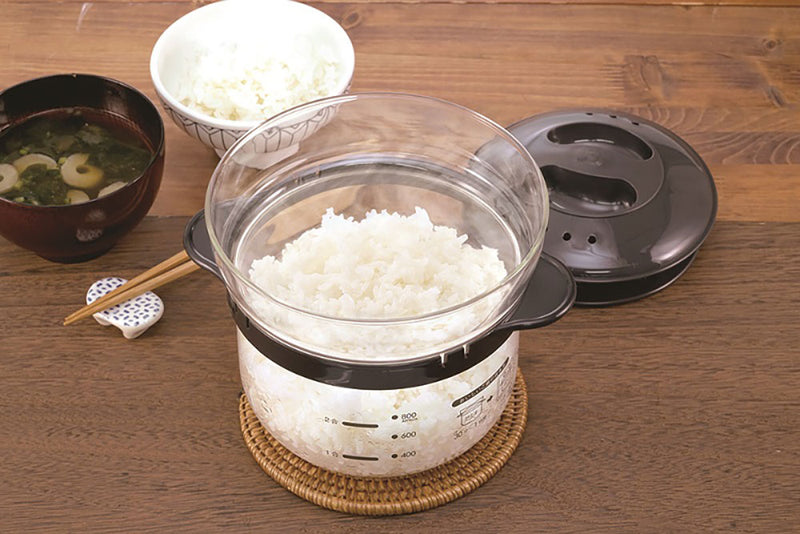 【HARIO】 電子レンジ用炊飯器（約1～2合） ガラスのレンジご飯釜